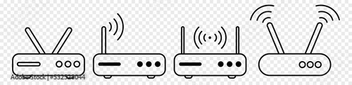 Photographie Wifi router line icon set