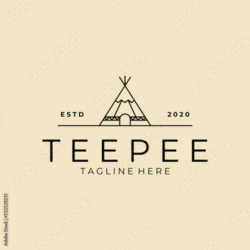 indian camp logo line art icon template design