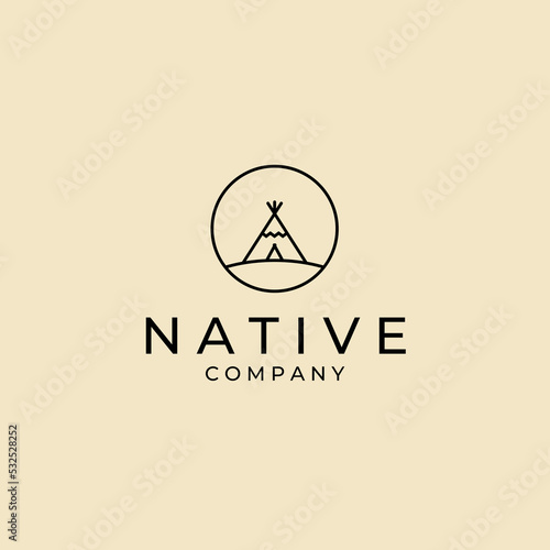 native indian camp badge logo vector icon template design