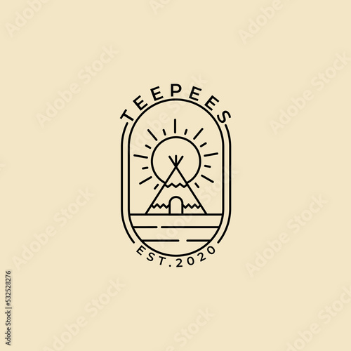 teepees indian camp badge logo line art icon template design