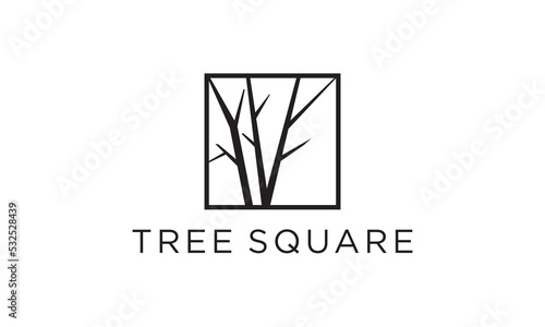 forest of life logo icon, wood pattern, square tree, natural line vector illustration.