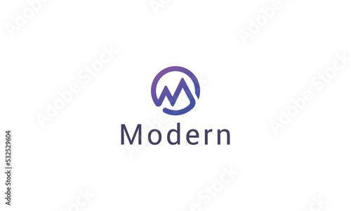 Letter M creative simple line art mountain logo