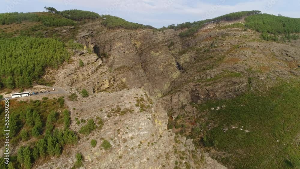 Fisgas do Ermelo Mountains Waterfall in Portugal. Low Water Level. Climatic Change Fisgas do Ermelo Mountains Waterfall in Portugal. Low Water Level. Climatic Change