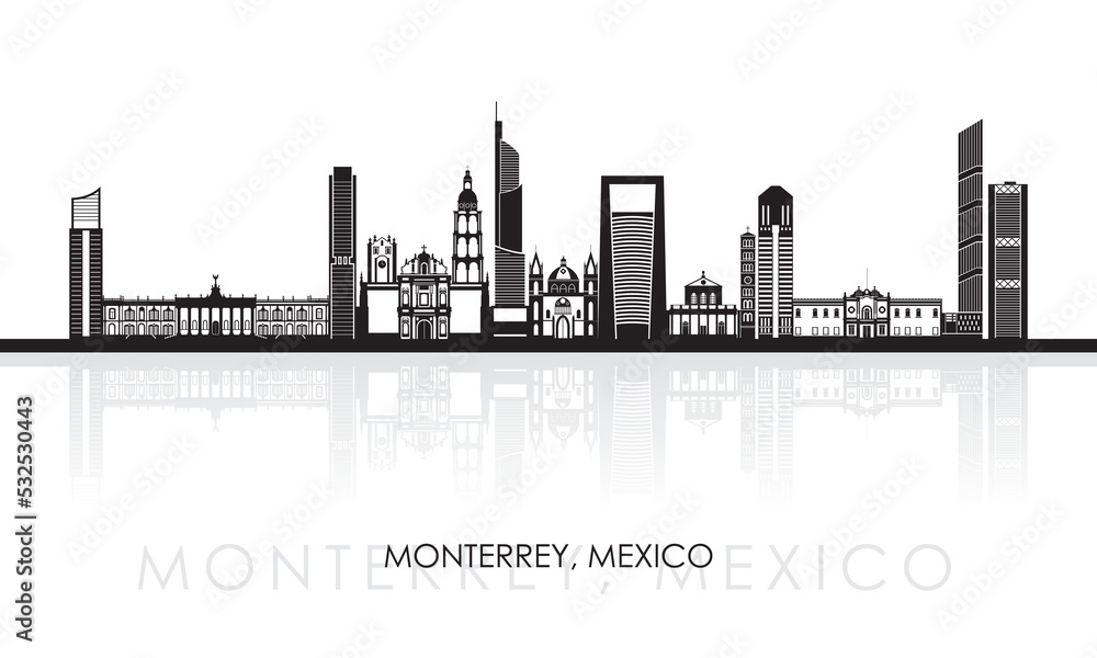 Silhouette Skyline panorama of city of Monterrey, Mexico - vector illustration - obrazy, fototapety, plakaty 