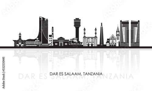 Silhouette Skyline panorama of city of Dar Es Salaam, Tanzania - vector illustration