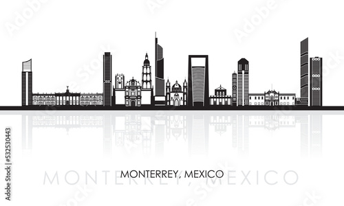 Fotografia Silhouette Skyline panorama of city of Monterrey, Mexico - vector illustration