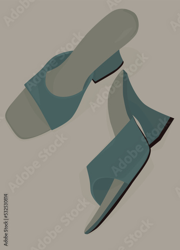 Vector flat image of summer women's shoes. Elegant beautiful sandals with heels. Blue shoes. Design for cards, backgrounds, templates, banners, textiles, posters.