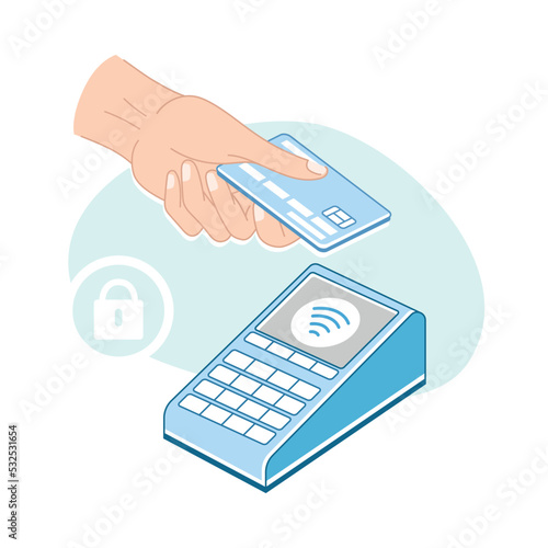 Contactless Payment with Hand Paying with Plastic Card Vector Illustration