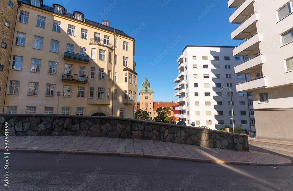 Apartment houses at the Stockholm courthouse in the district Kungsholmen a sunny autumn day in Stockholm
