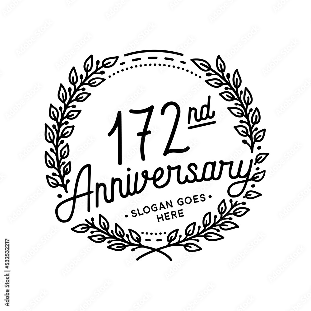 172 years anniversary celebrations design template. 172nd logo. Vector and illustrations.
172 years anniversary celebrations design template. 172nd logo. Vector and illustrations.