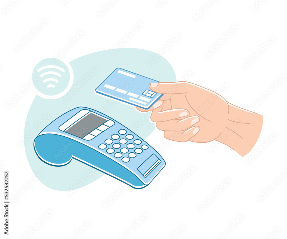 Contactless Payment with Hand Paying with Plastic Card Vector Illustration Contactless Payment with Hand Paying with Plastic Card Vector Illustration