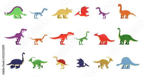 Fotografiet Funny Dinosaurs as Ancient Reptiles Isolated on White Background Vector Set