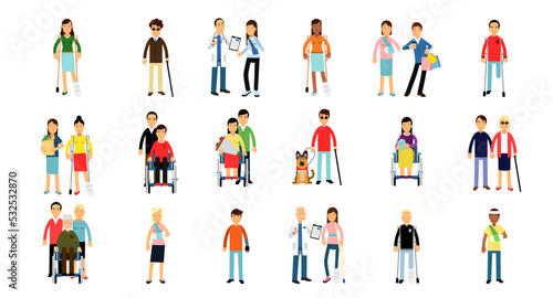 Disabled People Character with Doctor and Assistant Big Vector Set