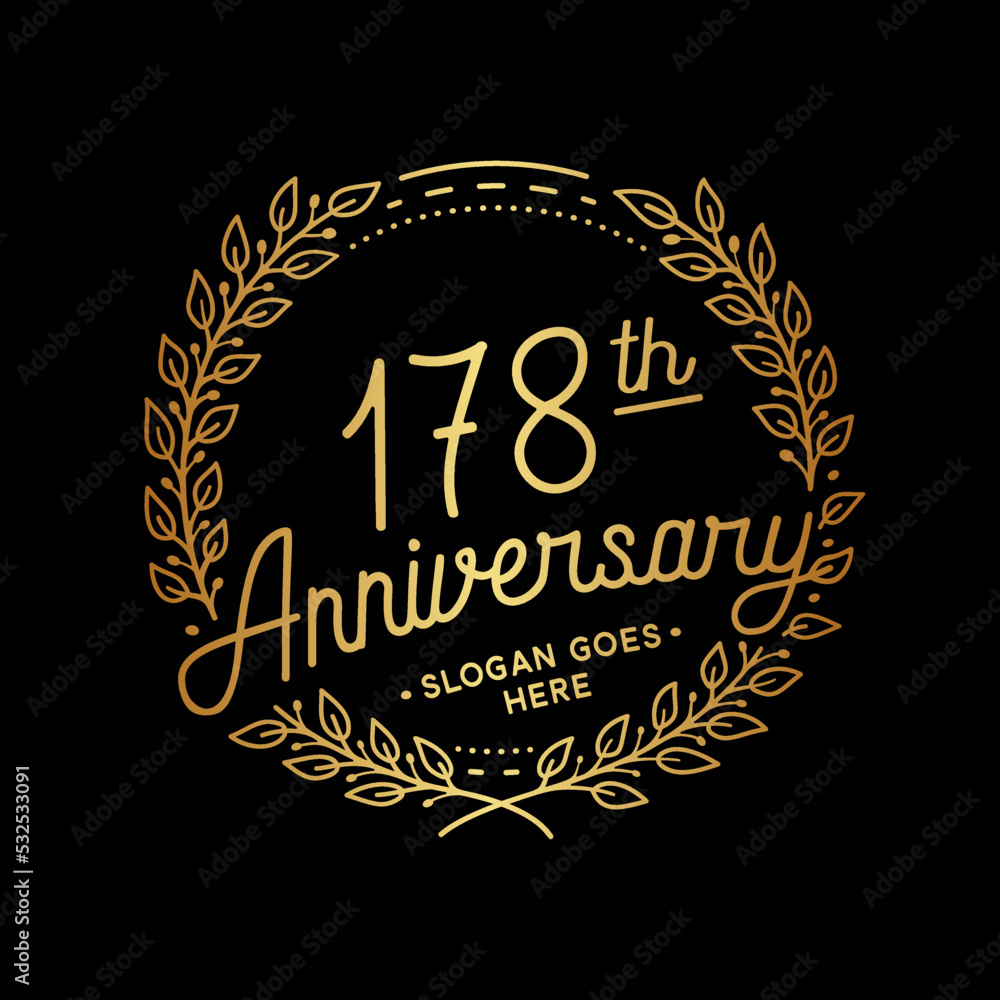 178 years anniversary celebrations design template. 178th logo. Vector and illustrations.
178 years anniversary celebrations design template. 178th logo. Vector and illustrations.