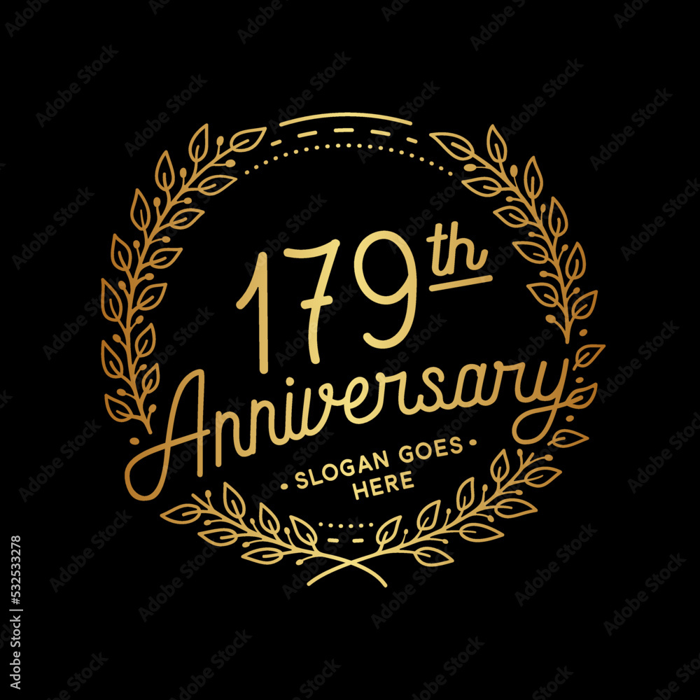 179 years anniversary celebrations design template. 179th logo. Vector and illustrations.
179 years anniversary celebrations design template. 179th logo. Vector and illustrations.