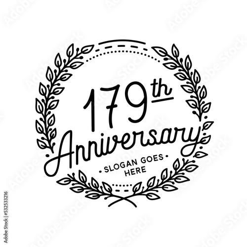 179 years anniversary celebrations design template. 179th logo. Vector and illustrations. 