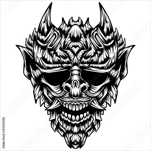 japanese kabuki mask in tribal black and white