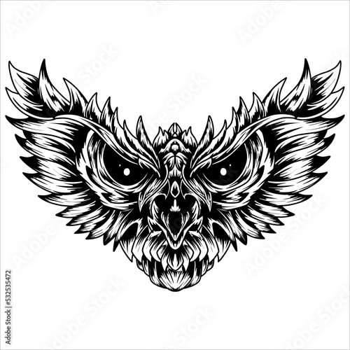 owl head in tribal ilustration design