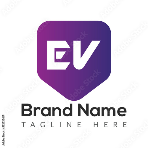 Abstract EV letter modern initial logo design	
