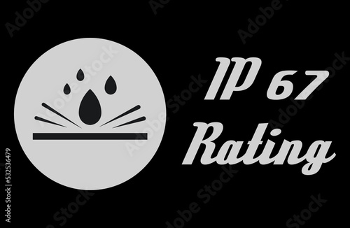 round sign of device protection and the inscription at the bottom "ip67 rating"