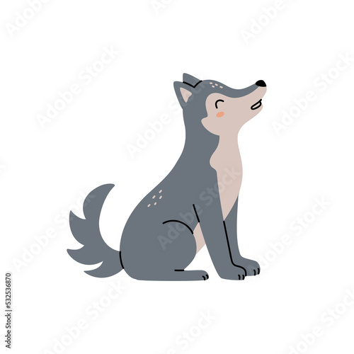 Gray wolf howls. Cartoon, wolf grey the nature of the character.