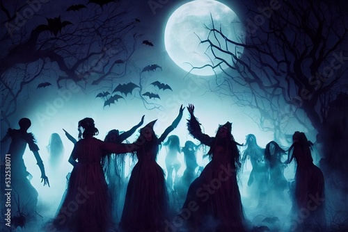 Witches during a coven celebration for Halloween. photo