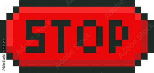 Pixel stop button. Vector illustration