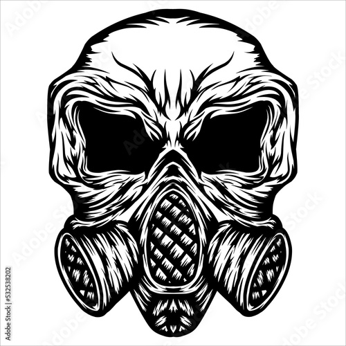 skul with gass mask ilustration sketch