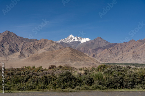 Sindhu Ghat in Leh, Ladakh India. Indus Ghat. Beautiful mountains visible from the Indus Ghat.