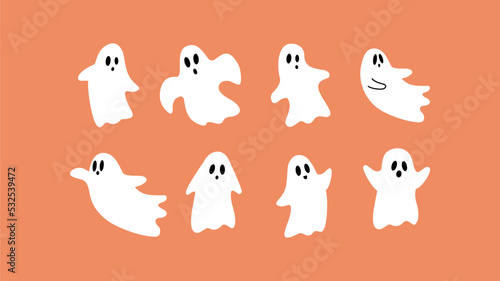Flat halloween ghost collection with different face expression