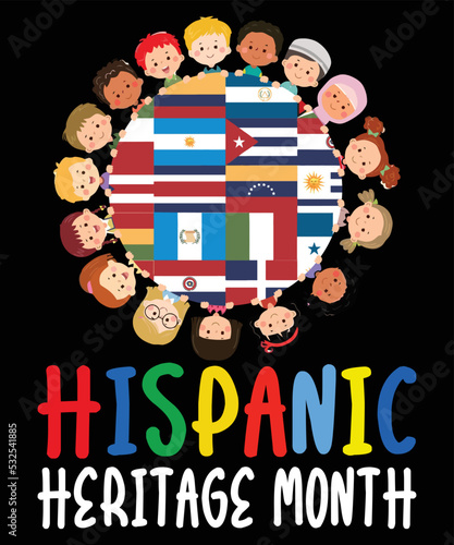Hispanic Heritage Month T Shirt, Hispanic Children Circle Flags Shirt, Hispanic Children Shirt, Heritage Month Flags Shirt Print Template 