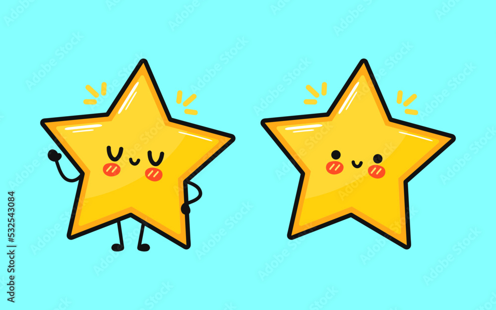 Cute funny star waving hand. Vector hand drawn cartoon kawaii character illustration icon. Isolated on blue background. Star character concept Cute funny star waving hand. Vector hand drawn cartoon kawaii character illustration icon. Isolated on blue background. Star character concept