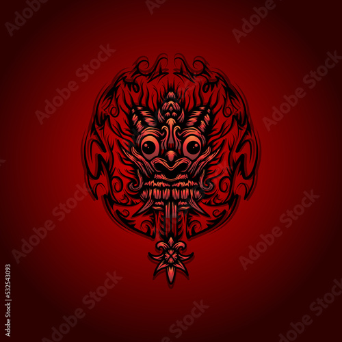 barong bali traditional mask illustration