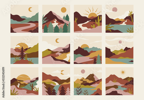 Brown Bohemian Mountain Landscape Asset Illustration