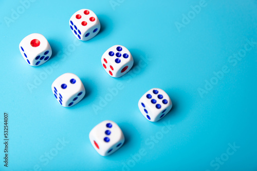 Canvastavla cubes with numbers on a blue background. dice