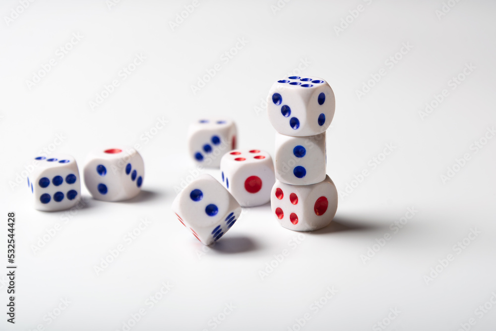 cubes with numbers on a white background. dice cubes with numbers on a white background. dice