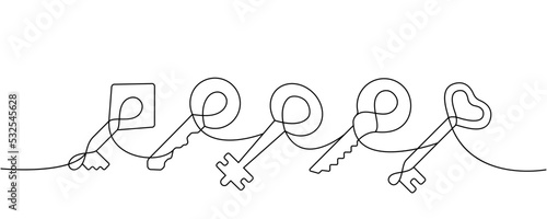 Set of Key one line continuous drawing. Home key continuous one line set illustration. Vector minimalist linear illustration