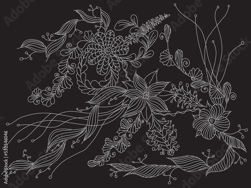 Flower decorative doodle monochrome pattern stock vector illustration for web, for print 