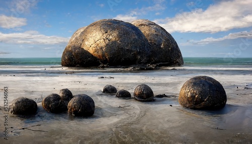 Fotografiet An illustration of moeraki boulders in New Zealand