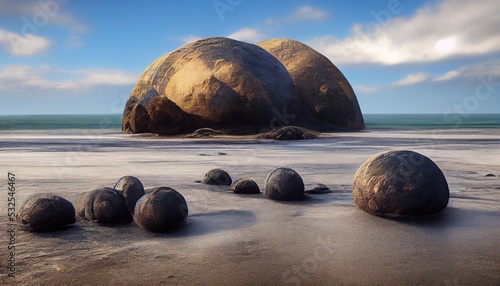 Fotografia An illustration of moeraki boulders in New Zealand