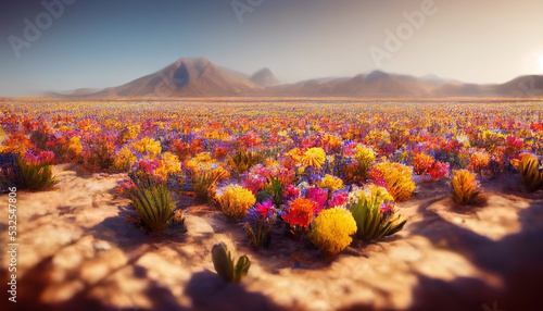 An illustration of a field of vibrant flowers, taking inspiration from the flowering desert in south america. photo