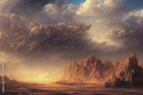 Desert landscape, sandstorm, dramatic scene..