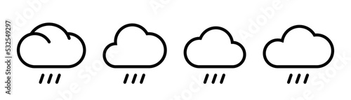 Rain icon set. Cloud with rain icon. Outline rain symbol. Linear cloud set. Weather sign in line. Cloud vector sign. Stock vector illustration