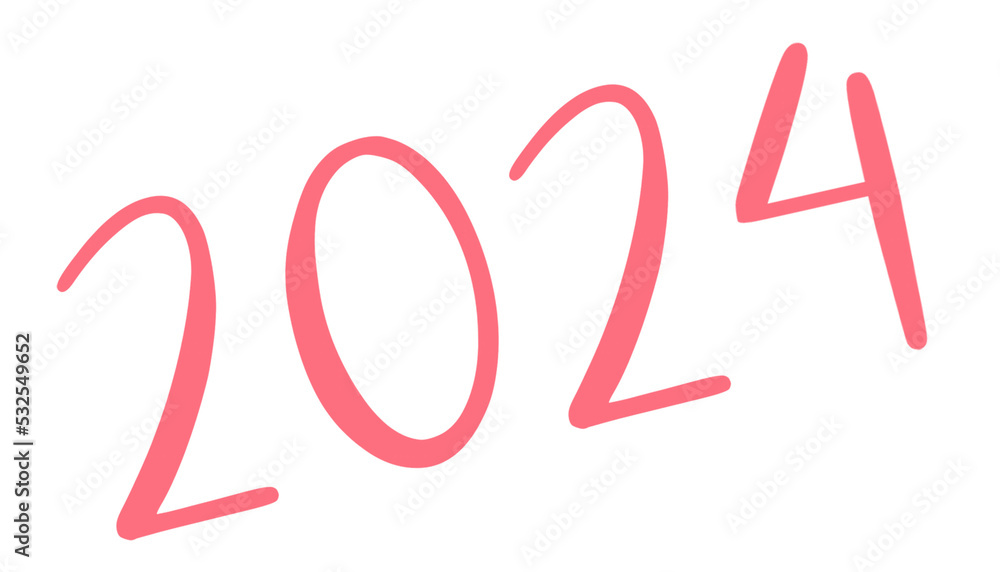 Happy New Year 2024 signs, symbols. Red numbers handlettering