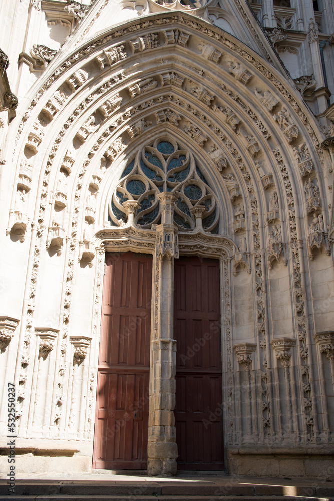 Main entrance of Nantes cathedral. Gothic style.