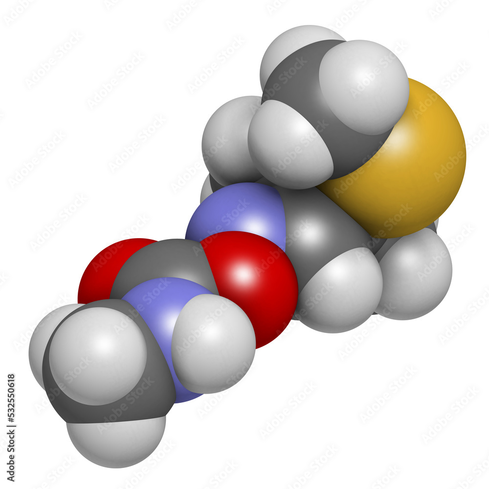 Aldicarb pesticide molecule, 3D rendering. Aldicarb pesticide molecule, 3D rendering.