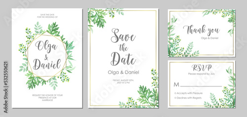 Wedding floral invitation thank you  RSVP card. Template with place for text. Floral frame with sagebrush and wild herbs. Vector illustration.