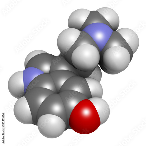 Bufotenin molecule. Tryptamine present in several psychedelic toads  3D rendering.