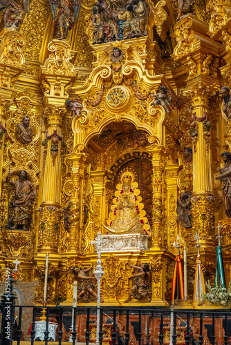 Detail of the interior of the church and the virgin in the sanctuary of El Rocio. Huelva. Andalusia
