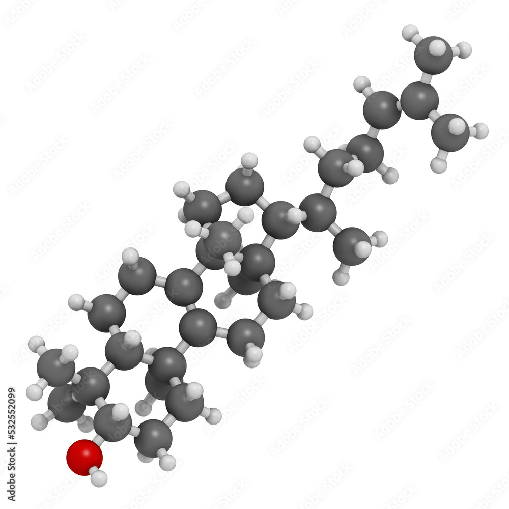 Lanosterol molecule. Investigated for treatment of cataract, 3D rendering. Lanosterol molecule. Investigated for treatment of cataract, 3D rendering.